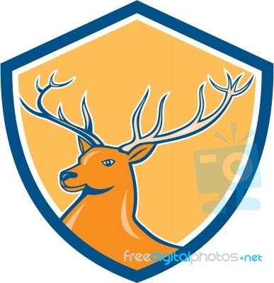 Red Stag Deer Head Shield Cartoon Stock Image