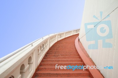 Red Stairway Of Golden Mountain In Thailand Stock Photo