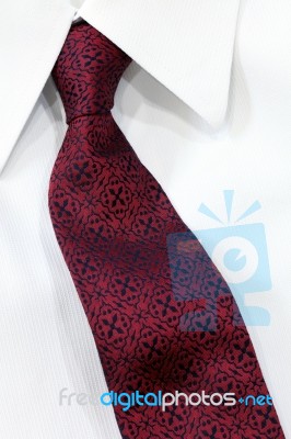 Red Tie On White Shirt Stock Photo