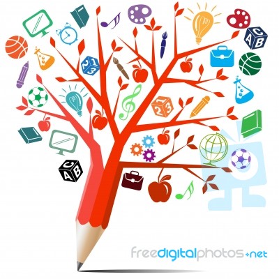 Red Tree Pencil With Back To School Concept Stock Image