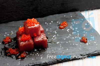 Red Tuna Sashimi With Salmon Roe Stock Photo