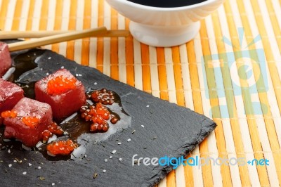 Red Tuna Sashimi With Salmon Roe Stock Photo