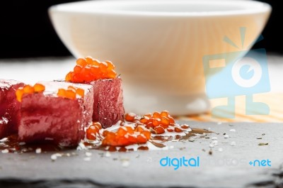 Red Tuna Sashimi With Salmon Roe Stock Photo