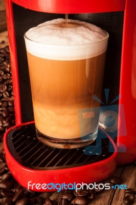 Red Vintage Cappuccino Coffee Machine Stock Photo