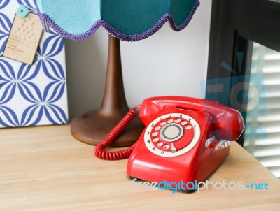 Red Vintage Telephone Stock Photo