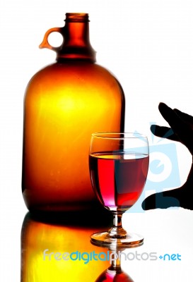 Red Wine Bottle And Glass Stock Photo