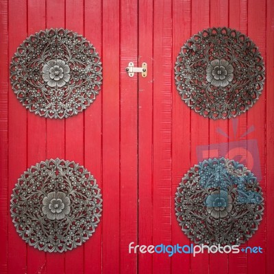 Red Wooden Door Background Stock Photo