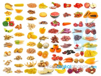Red Yellow Food Collection Isolated On White Background Stock Photo