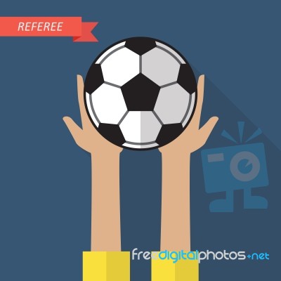 Referee Hand Holding A Soccer Ball Stock Image