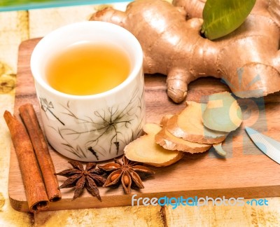 Refreshing Ginger Tea Represents Spice Teas And Cup Stock Photo