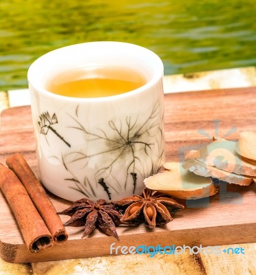 Refreshing Ginger Tea Shows Teacup Drinks And Refreshes Stock Photo