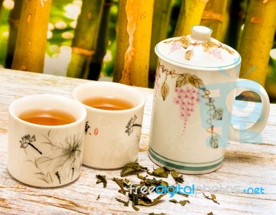 Refreshing Japanese Tea Represents Break Time And Cafe Stock Photo