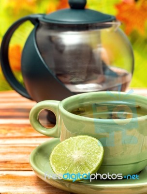 Refreshing Lime Tea Represents Cafeteria Refreshed And Citrus Stock Photo
