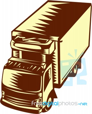 Refrigerated Truck Woodcut Stock Image