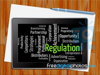 Regulation Word Indicates Guidelines Rule And Regulate Tablet Stock Image