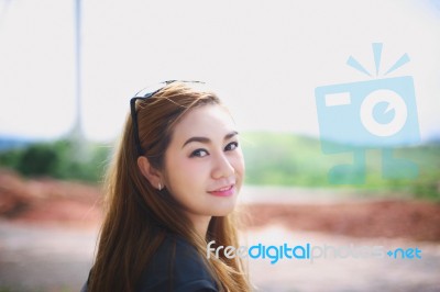 Relax And Smile Asian Girl Face Stock Photo