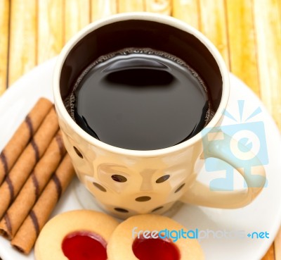 Relaxing Cookies Coffee Indicates Refreshment Crackers And Bicky… Stock Photo