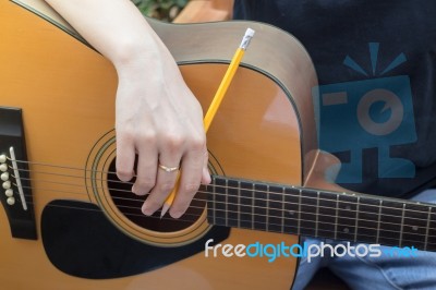 Relaxing Time With Classical Acoustic Guitar Stock Photo