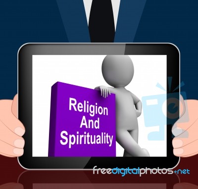 Religion And Spirituality Book With Character Displays Religious… Stock Image