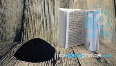 Religion Jewish Objects On Woody Background	 Stock Photo