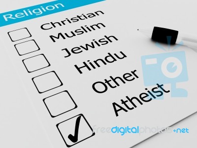 Religious Atheist Or Agnostic On Checkmark Stock Image