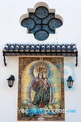 Religious Painting Outside The Church Of Nuestra Senora Del Rosa… Stock Photo