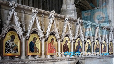 Religious Paintings In Winchester Cathedral Stock Photo