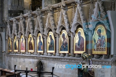 Religious Paintings In Winchester Cathedral Stock Photo