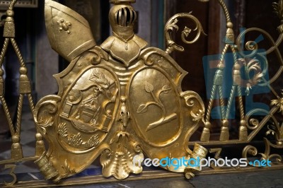 Religious Symbols On Display In St Vitus Cathedral In Prague Stock Photo