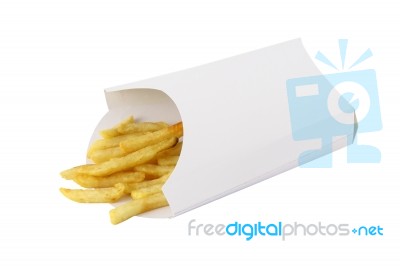 Remaining French Fried In Box On White Background Stock Photo