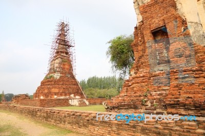 Renovated Old Brick Pagoda And Wall In History Park Stock Photo