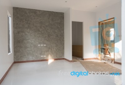 Renovated Room With Floor And Loft Cement Wall Background Stock Photo