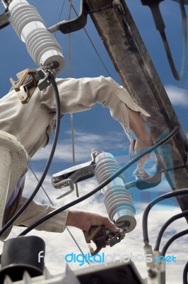 Repair The High Voltage Transformer Stock Photo