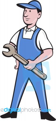 Repairman Holding Spanner Cartoon Stock Image