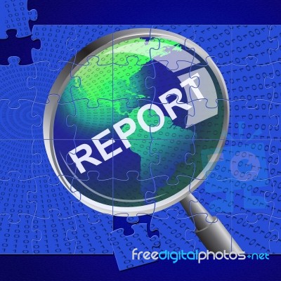 Report Magnifier Shows Magnifying Searching And Magnify Stock Image