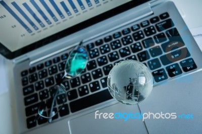 Reported Profits On The Laptop Stock Photo