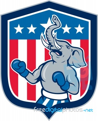 Republican Elephant Boxer Mascot Shield Cartoon Stock Image