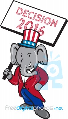 Republican Elephant Mascot Decision 2016 Placard Cartoon Stock Image