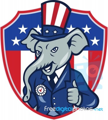 Republican Elephant Mascot Thumbs Up Usa Flag Cartoon Stock Image