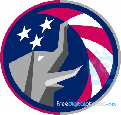 Republican Elephant Mascot Usa Flag Circle Retro Stock Image