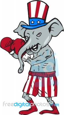Republican Mascot Elephant Boxer Boxing Cartoon Stock Image