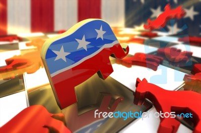 Republican Symbol Attacks Democrat Stock Image