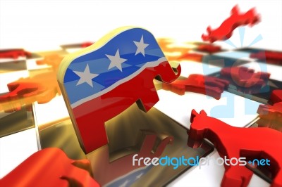 Republican Symbol Attacks Democrat  Stock Image