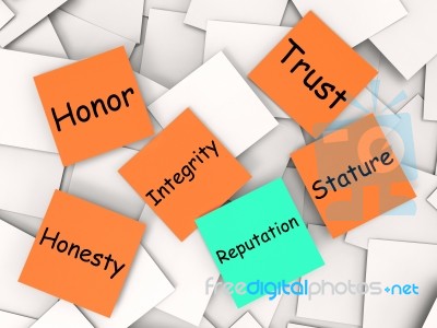 Reputation Post-it Note Means Integrity Honesty And Credibility Stock Image