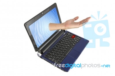 Request Help From Computer Notebook On White Background Stock Photo