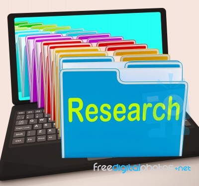 Research Folders Laptop Mean Investigation Gathering Data And An… Stock Image