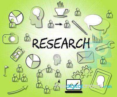 Research Icons Indicates Gathering Data And Analyse Stock Image