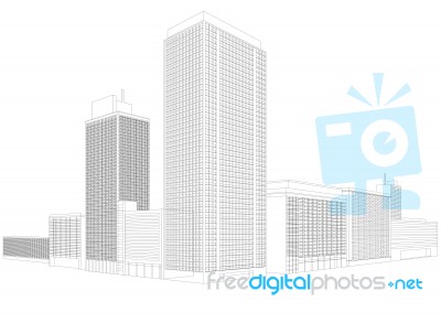 Residential City Wireframe Building Stock Image