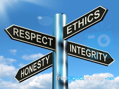 Respect Ethics Honest Integrity Signpost Means Good Qualities Stock Image