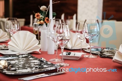 Restaurant Dinner Table Stock Photo